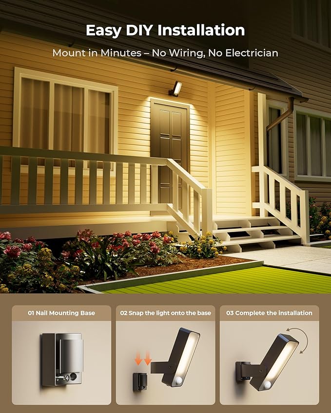 Motion Sensor Outdoor Light, 10000mAh Rechargeable Battery Operated Outdoor Light with Remote, 3 Modes with Red Alert, Dimmable & 3CCT, Waterproof Outdoor Security Lights for Porch, Backyard, Garage