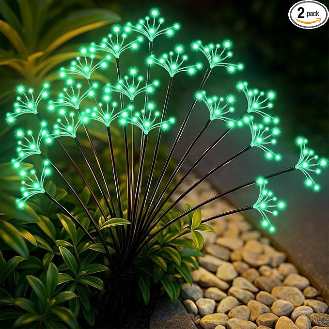 Slyuexu Solar Garden Lights 2 Pack Waterproof Swaying Starburst Light Solar Outdoor Lights for Yard Patio Walkway Pathway Party Wedding Decoration, Unique Gifts for Women, Green
