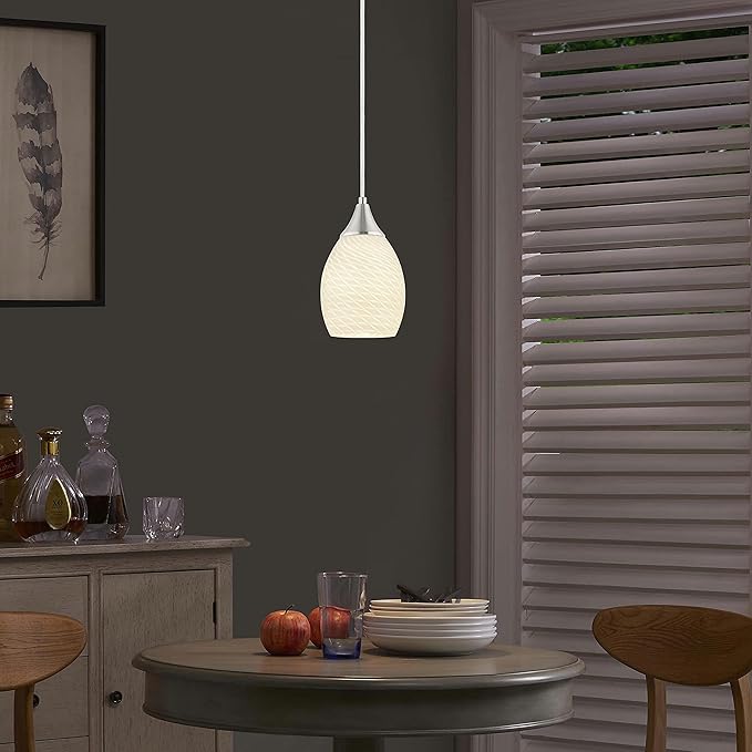 Glassland Pendant Light, 1 Light Kitchen Lighting in Brushed Nickel with White Glass, ETL Listed