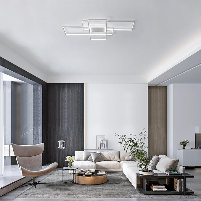 Jaycomey Modern Ceiling Light Dimmable LED Chandelier with Remote Control,50W 3-Layer Square Ceiling Lamp Acrylic Flush Mount Ceiling Lights Fixtures for Bedroom Dining Living Room Kitchen(White)