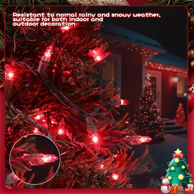 TIGOMOOV 100 Count UL Certified Red String Lights – 21FT Mini Christmas Lights with Green Wires for Indoor/Outdoor Holiday Decor Xmas, Weddings, Parties & Home Decorations