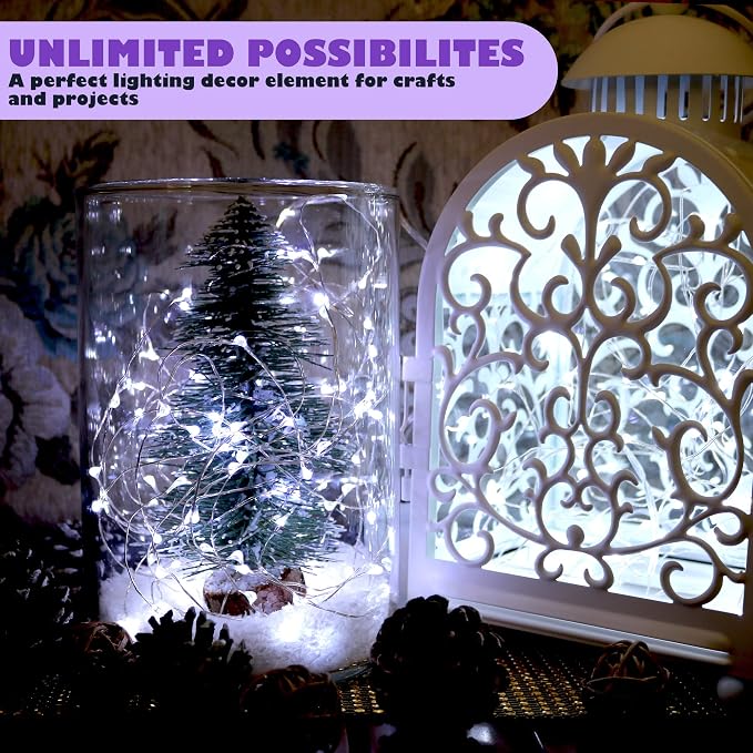 6Pack Fairy Lights Battery Operated,No Remote Firefly Light,7ft Cool White | 20 LEDs Starry String Lights, Waterproof Silvery Copper Wire Lights for Wedding Party Bedroom Patio Christmas Table Decor