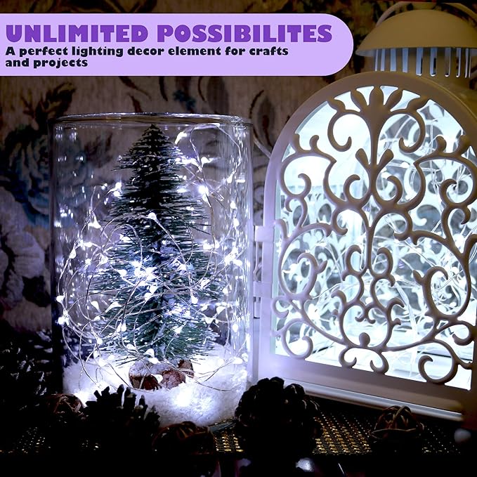 6 Pack Fairy Lights Battery Operated Mini String Lights with Timer 2PCS Remote - 6.5ft 20LED Cool White Firefly Light Waterproof Silver Wire Twinkle Light DIY Mason Jar Wedding Party Christmas Decor