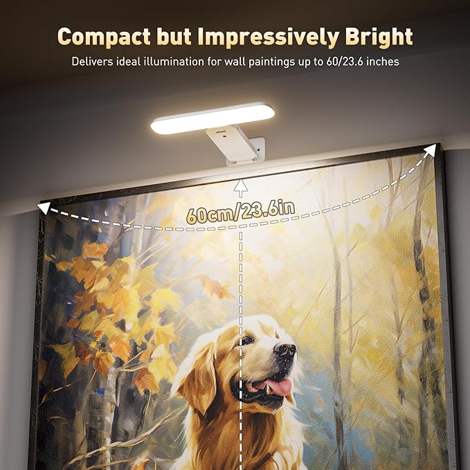 NARUNDREN 2 Pack Picture Lights for Wall, Rechargeable LED Picture Light Battery Operated with Remote, Dimmable Poster Light for Paintings, Portraits, Art Frames, Display Lighting for Wall Decor,White