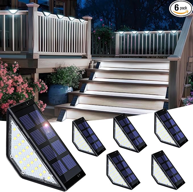 SOLPEX Solar Step Lights for Outside, 24 LEDs Solar Stair Lights Outdoor Waterproof Decor for Porch, Front Door, Stair, Step, Deck, Fence, Balcony, Patio, Wall, Yard, Garden(6 Pack, Cold White)