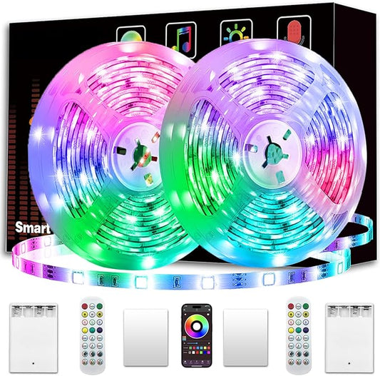 KIKO Battery Powered Led Strip Lights 33ft, 2x16.4ft USB/Battery Operated RGB LED Lights Birthday Christmas Gift with Remote for TV Backlight, Bedroom, Camping
