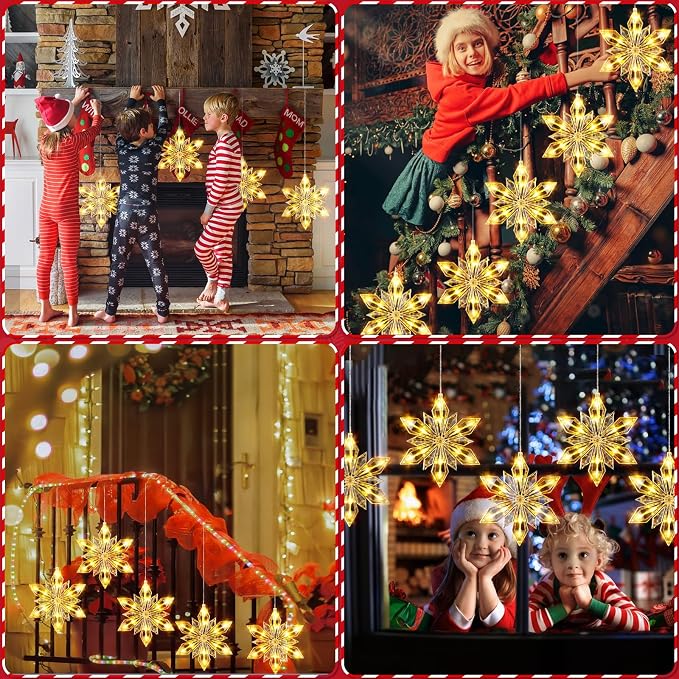 Marchpower Christmas Snowflake Window Lights, 5Pack 60LED Battery Powered Christmas Window Lights, Waterproof Snowflake Curtain Lights with Timer & 8 Modes for Indoor Outdoor Xmas Decor
