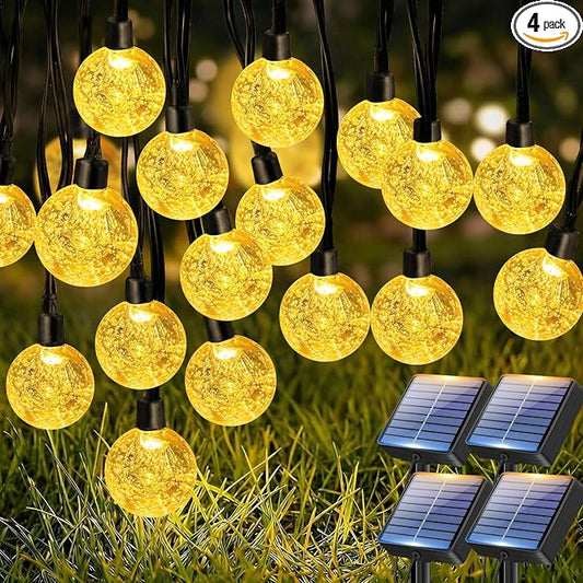 btfarm 4 Pack Solar String Lights Outdoor Waterproof, Each 49 FT 50 LED Solar Powered Patio Light, 8 Lighting Modes Crystal Globe Decor for Garden Yard Porch Party Wedding, Warm White