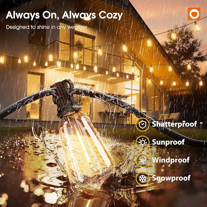 addlon 200FT Outdoor String Lights for Outside with APP Control Waterproof Patio Lights with Plastic ST38 LED Edison Bulbs Outdoor Lighting Extra Long for Backyard Bistro Porch Garden Pergola Party