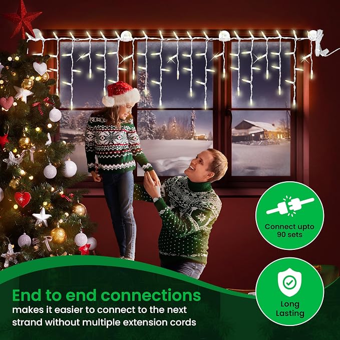 Christmas LED Twinkle Window Icicle Lights - 3 Feet (0.91 m) - 8 of 50 Bulbs Twinkle Random - 50 LED Warm White Bulbs - Indoor Outdoor - Twinkling Icicle Christmas Lights