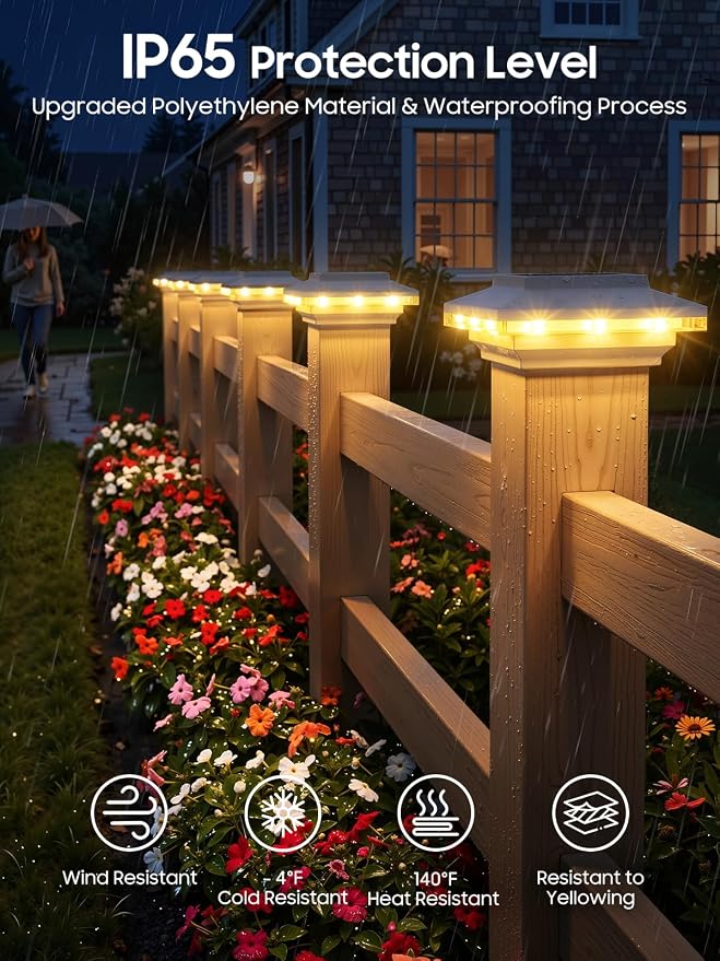 4x4 Solar Post Cap Lights Outdoor, KOOPER 12 Pack Brighter Fence Post Solar Lights with 3X Bigger Solar Panel, 2 Modes Deck Fence Post Light Solar Powered Waterproof Fits 4x4 3.5x3.5 Vinyl Wooden Post