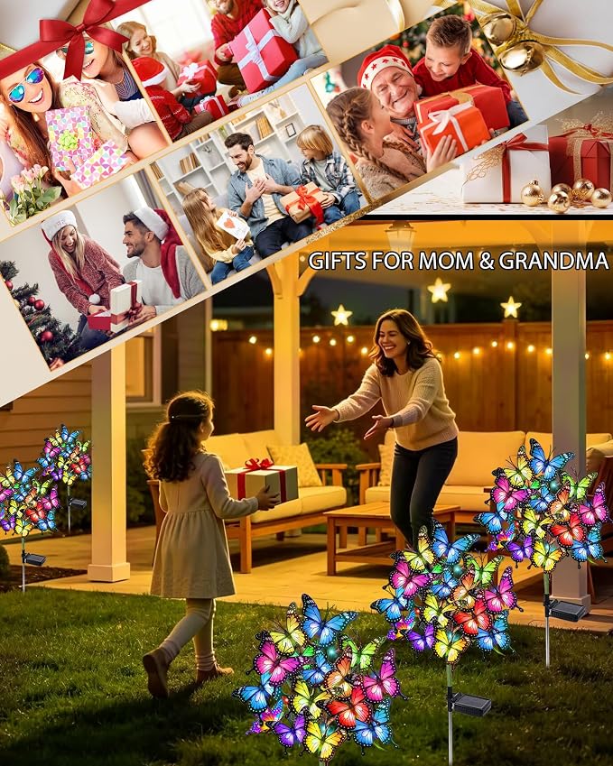 Solar Garden Lights Outdoor Waterproof Decorative Solar Lights Outside 2 Pack with 86 LED 34 Butterfly Flowers Garden Decor Yard Patio Lawn, Gifts for Women Mother's Day Mom