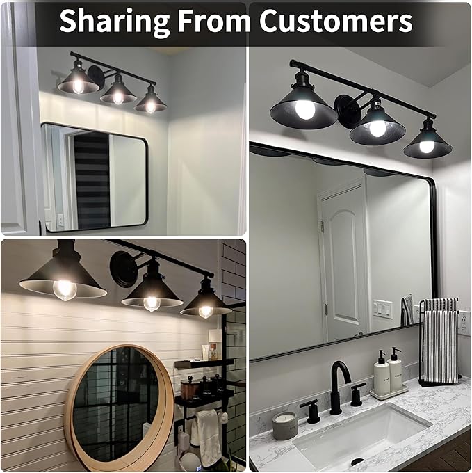 32" Upgrade Black Bathroom Light Fixture, 3-Light Vanity Lights for Bathroom Light Fixtures Rustic Matte Black Farmhouse Vanity Light, Industrial Modern Vanity lighting fixtures over Mirror Sconce