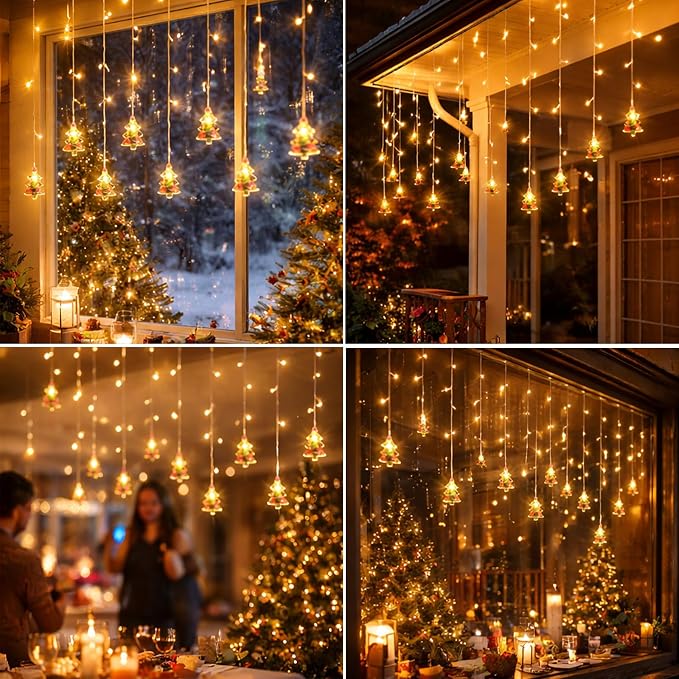 Curtain String Light Christmas Decoration Icicle Lights 8 Modes dimmable,108 LEDs 4M Christmas and Halloween String Lights for Home,Office,Party,bar,Holiday,Party (Warm White)