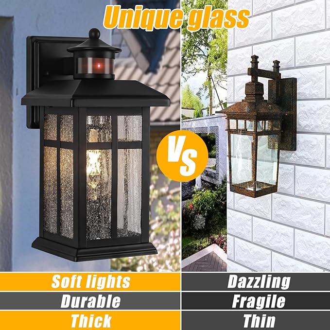 Brilvibera Outdoor Wall Light Motion Sensor - Updated Dusk to Dawn Outdoor Lighting, Exterior Light Fixture, Black Porch Lights & Outdoor Light for House Garage Entryway