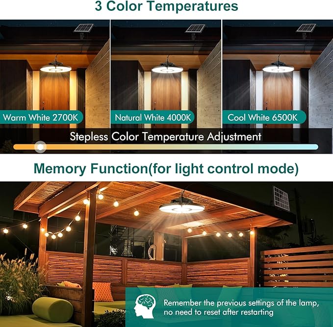 CLY Solar Lights for Shed Motion Sensor Pendant Light, 2700K-6500K Remote Control Timer Memory Function Hanging Shed Lights Indoor Outdoor for Garage Barn Patio Gazebo