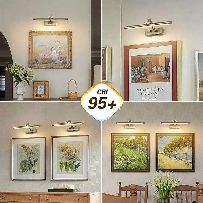 DESOOP Wireless Picture Lights Rechargeable Gallery Lighting Battery Picture Frame Light with Remote and Timer, Adjustable Art Light for Paintings, Portraits, Antique Bronze Finish 16'' Inch 3W 2700K