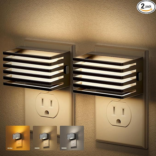 JandCase LED Night Light, [2 Pack] Night Lights Plug into Wall with Dusk to Dawn Sensor, 3 Colors 3000K/5000K/Amber, Plug in Nightlight for Bathroom Bedroom Hallway Stair