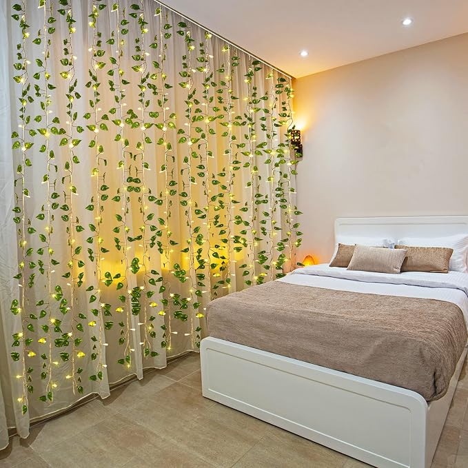Unittype 15 Pcs 6.6 ft 300 LED Fake Ivy Vines with Lights for Bedroom String Fairy Light Curtain Artificial Hanging Vines Plant Garland with Light for Wall Outdoor Indoor Decor(Ivy Leaf)