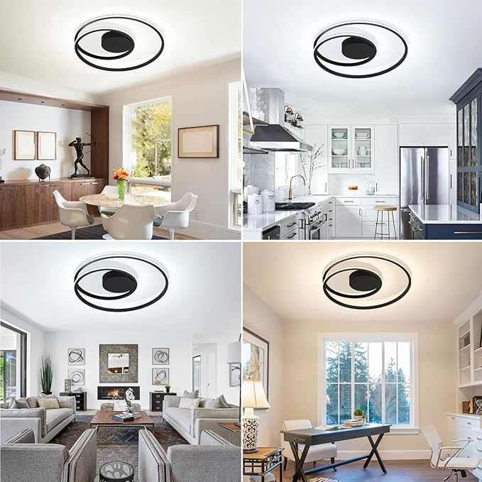 MADEM LED Flush Mount Ceiling Light, Modern Ceiling Light for Bedroom Dimmable Close to Ceiling Light for Bedroom Living Room Dining Room Kitchen, Black 47W 3760lm