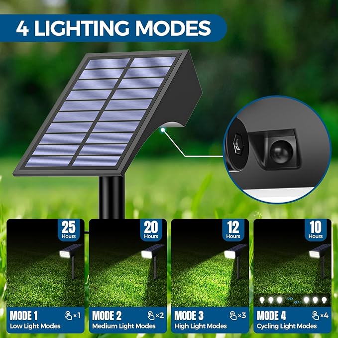 WENATY Solar Lights Outdoor Waterproof, Solar Spot Lights- 2 Pack/4 Mode LED Spotlights 2-in-1 Auto On/Off Powered Landscape Lighting for Outside Yard Wall Garden Path Driveway, Cool White