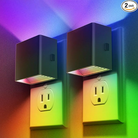 DORESshop LED Night Lights Plug into Wall [2 Pack], Plug in Nightlight, RGB Color-Changing Night Light, Dusk to Dawn Sensor, Nightlights for Adults, Bedroom, Bathroom, Hallway