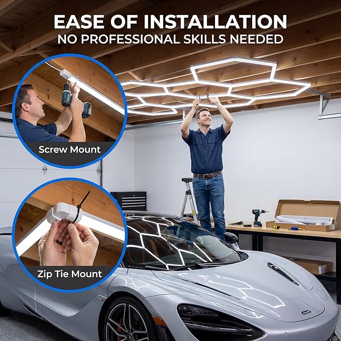 Z Hexagon Garage Lights 210W 25200LM - 35 Pack Super Bright LED Honeycomb Ceiling Lights for Garage, Workshop, Gym, Car Detailing, Barber & Auto Shops