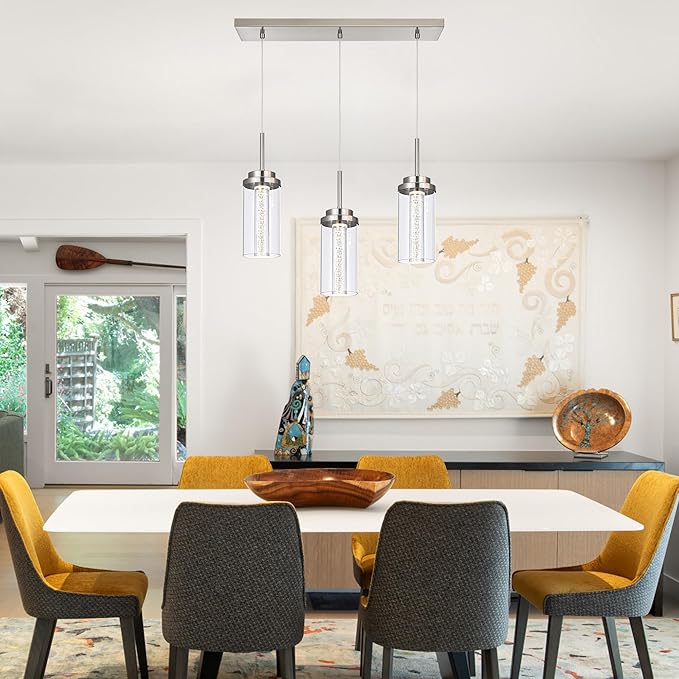 MELUCEE Modern LED Linear Pendant Light Brushed Nickel, 23IN Ceiling Chandelier Light Fixture Hanging with Clear Glass, 3000K-6000K Adjustable Color Temperature Island Light for Dining Room Kitchen