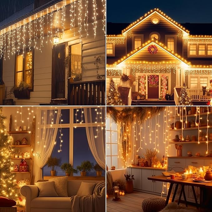 98ft Christmas Lights Outdoor, 1280 LED Waterproof 8 Modes String Light with App and Remote Control for Outside House Roof Decorations Indoor Decor-Warm White
