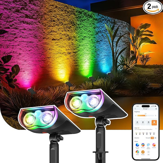 Linkind Smart Solar Lights Outdoor SL5 with Motion Sensor, APP Control Color Changing Solar Spot Lights Outdoor Waterproof, IP65 Landscape Lighting for Yard, Garden, Patio, Path(2 Pack)