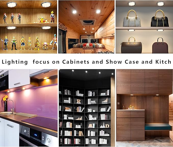 Smart LED Puck Lights with APP Control, Dimmable Cabinet Lighting with Bluetooth, Music Sync and Timer Function, Under Cabinet Lights, DC 12V Adaptor (Warm White, APP 6Pack)
