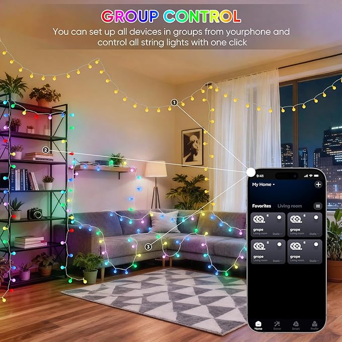 OMIKA 50FT 100 LED Smart Color Changing Globe String Lights, Smart Fairy Lights APP & Remote Control, Music Sync Twinkle Light, 100+ Dynamic Mode for Bedroom Classroom Party Christmas Decoration