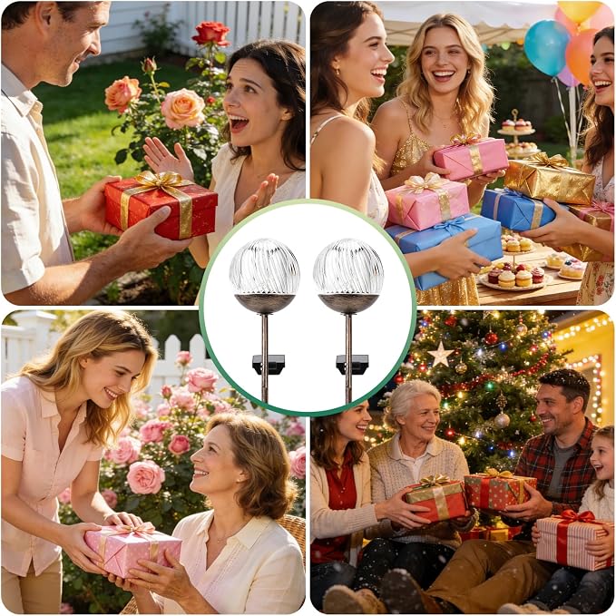 Solar Globe Stake Lights - Twinkle Effect Outdoor Acrylic Ball Garden Lights , Elegant Solar Light,Exquisite Garden Solar Balls light for Yard, Pathway, Patio, gifts for Mom (Bronze stake, 2 pack)