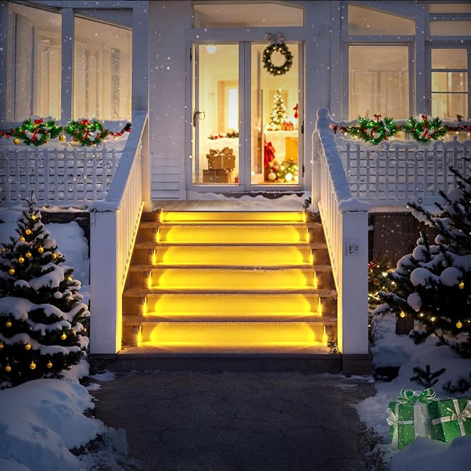 ROSHWEY Solar Step Lights for Outside, 12 Pack Solar Stair Lights Outdoor Waterproof, Triangle Deck Step Lights Solar Powered, Outdoor Decor Lighting for Front Porch, Backyard, Patio, Warm White