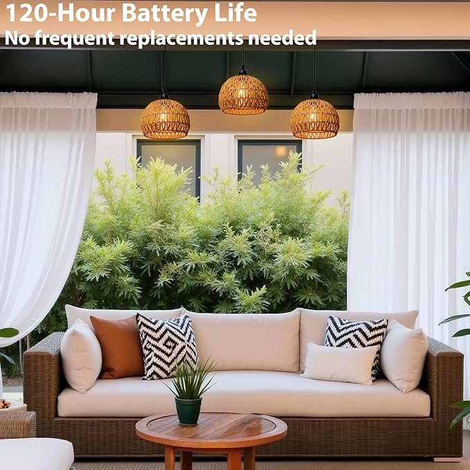 Battery Operated Hanging Outdoor Chandelier, Battery Power Pendant Light, Gazebo Lights Outdoor Waterproof, for Gazebo, Pergola, Porch, Patio, Indoor Outdoor Decor Lighting (3)