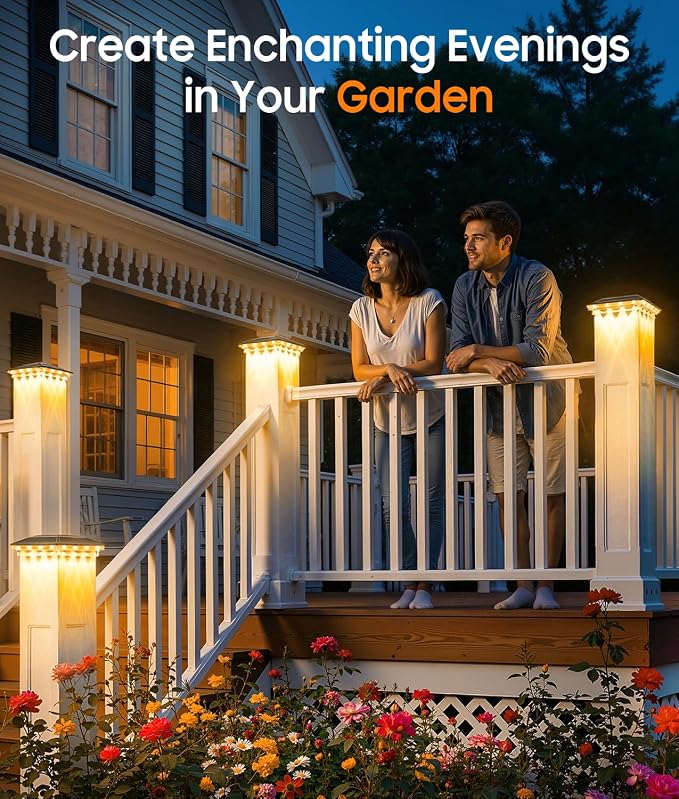 6 Pack 4x4 Solar Post Cap Lights Outdoor, 3 Modes 16 LEDs Fence Post Solar Lights, Focused Lens Deck Fence Post Lights Solar Powered Waterproof Fits 4x4 3.5x3.5 Vinyl Wooden Posts for Deck Porch