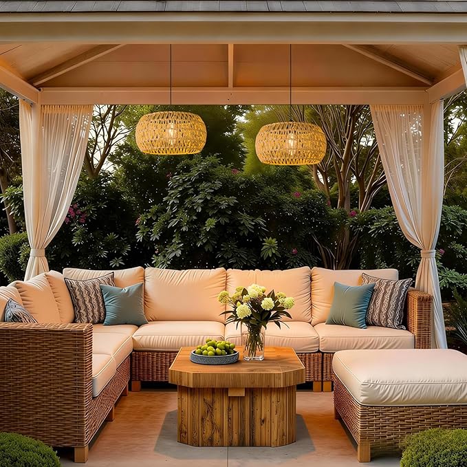 Battery Operated Outdoor Chandelier,Battery Operated Pendant Light with Remote Control, No Wiring Outdoor Hanging Light for Porch Patio Gazebo (13" 2Pack)