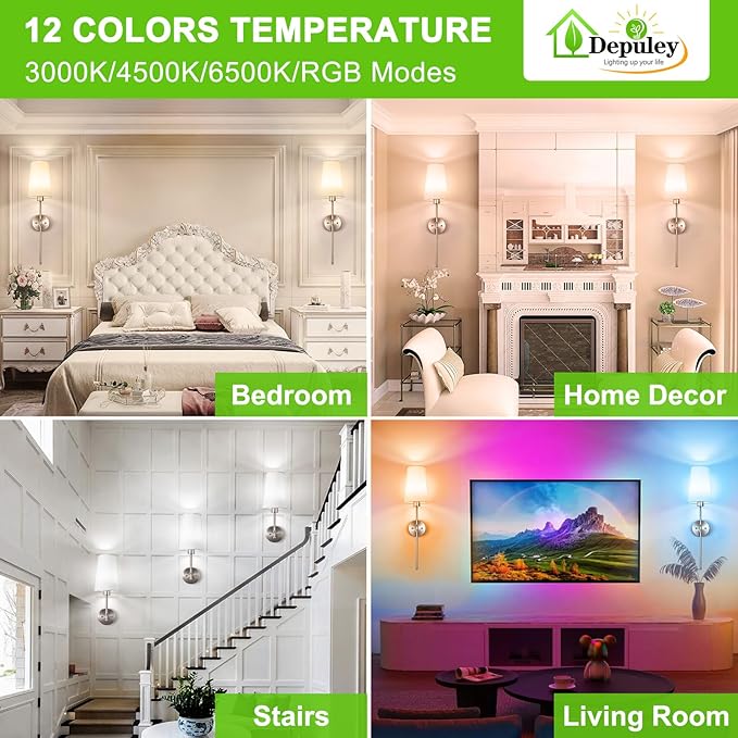 Depuley Battery Operated Wall Sconce: 27" Set of 2 Wireless Wall Lights with Remote for Bedroom - Rechargeable 15 Colors Wall Lamp for Living Room Hallway Decor - Brushed Nickel