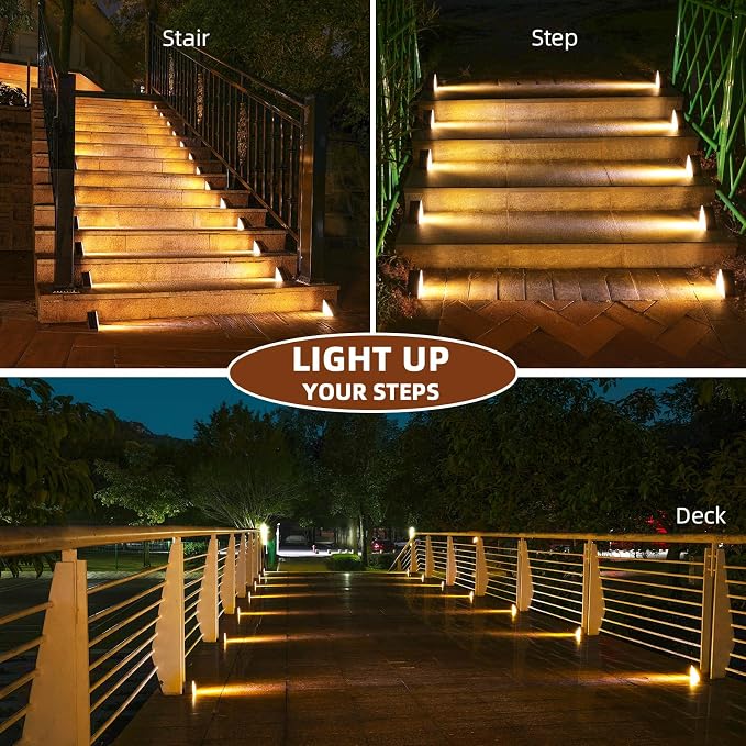 NIORSUN Solar Stair Lights,Warm White Outdoor Step Lights IP67 Waterproof Auto On Off, Outdoor Stair Lights for Steps,Stair,Patio,Yard,Porch,Front Door,Sidewalk,Deck Decor（Brown, 8 Pack）