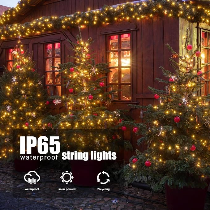 Selarlyt 2 Pack Solar String Lights Outdoor Waterproof, 72FT 200 LED Solar String Lights with 8 Lighting Modes, IP65 Waterproof Solar Lights Outdoor for Xmas Garden Party Tree Decor, Warm White