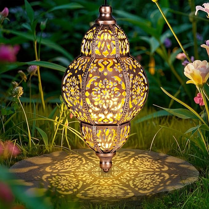 Solar Lanterns,Outdoor Garden Decor Solar Lantern Metal Moroccan Chandelier Gardening Decorative,Outside Hanging Lights Christmas Decorations for Gazebo Patio Yard Tree Ornaments Mother’s Day Gifts