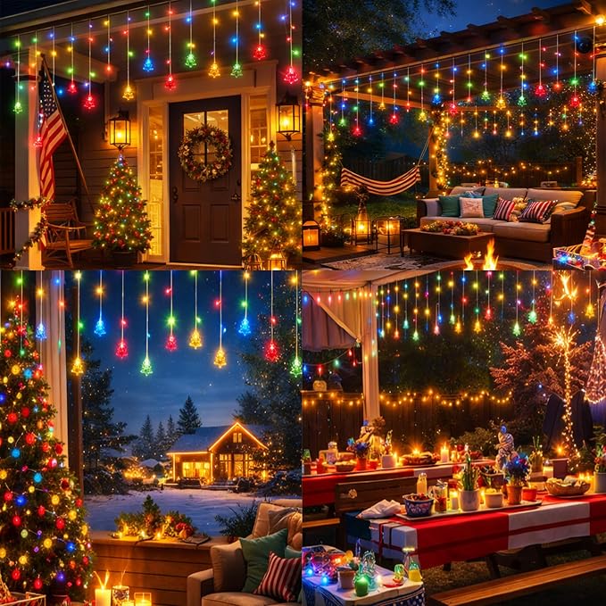 Curtain String Light Christmas Decoration Icicle Lights 8 Modes dimmable,108 LEDs 4M Christmas and Halloween String Lights for Home,Office,Party,bar,Holiday,Party (Multicolor)