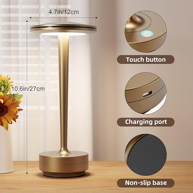 2pack Rechargeable Cordless Table Lamp, LED Portable Powered LED Battery Light 6000mAh USB Desk Lamp, for Restaurants Outdoor (2pack Titanium)