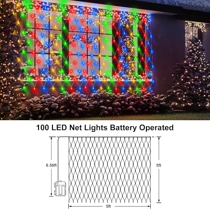 echosari Christmas Net Lights Battery Operated, Dual Color Changing 100 LED Bush Net Lights 5Ft x 5Ft Mesh Light with Remote for Wedding Garden Backyard Decor (Warm White & Multicolor)