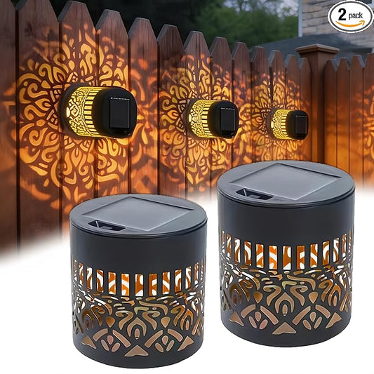 2-Pack Solar Mandala Fence Lights, Decorative Outdoor Solar Lights | Waterproof Metal Mandala Lights for Garden Patio Backyard Deck Post Decor