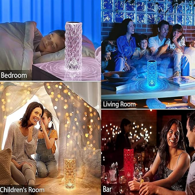 2-Pack Crystal Table Lamp Touch, 16 Color Changing Night Light, Rechargeable, Dimmable, RGB Rose Diamond Mood Lighting, Protable Cordless Desk Lamp Bedside Led Light for Bedroom Living Room Party