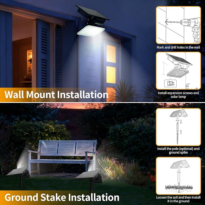 JINXING Solar Spot Lights Outdoor, Motion Sensor Solar Flood Light with Dusk to Dawn, IP65 Waterproof Solar Security Light for Pathway, Front Door, Porch, Yard, Wall, Garden, Stake or Wall Mount