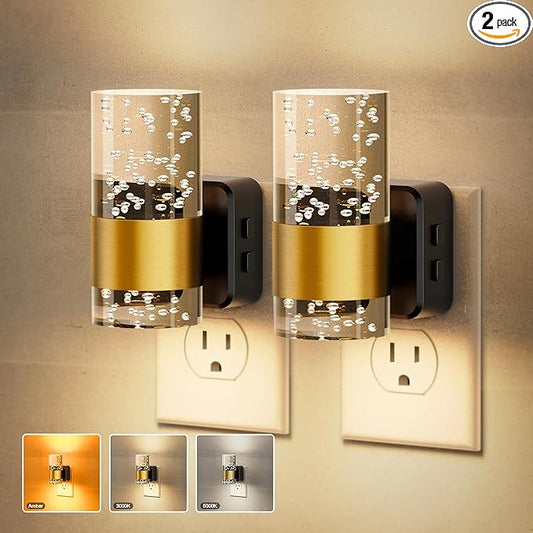 JandCase Night Lights Plug into Wall, 2 Pack 3CCT Color Changing Night Light, 10/50/100LM Adjustable Brightness Nightlight, Amber/3000K/5000K Nightlight with Dusk to Dawn Sensor for Home Decor