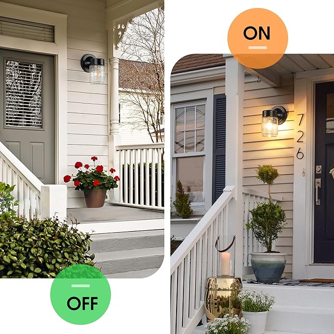 MATAMEYE Jelly Jar Outdoor Wall Lantern, Black Exterior Waterproof Wall Mount Lighting Fixture, Anti-Rust Front Door Sconce with Clear Ribbed Glass, E26 Socket Lights, 2 Pack