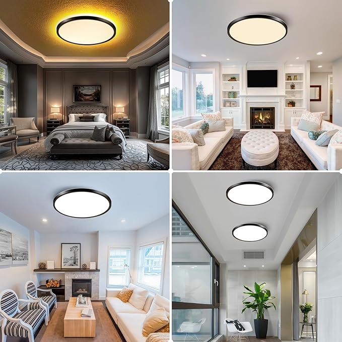 Mille Lucciole 4 Pack LED Flush Mount Ceiling Light Fixture with Remote Control Night Lights, Dimmable Ceiling Lights Black 12 Inch 30W 3000LM 3CCT Color Adjustable Led Ceiling Light fixtures